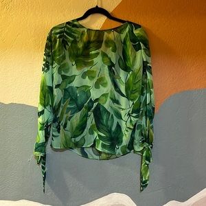 Zara green palm leaf blouse